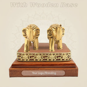 Wooden Base with Brass Elephant Murti Decorative Showpiece Pair