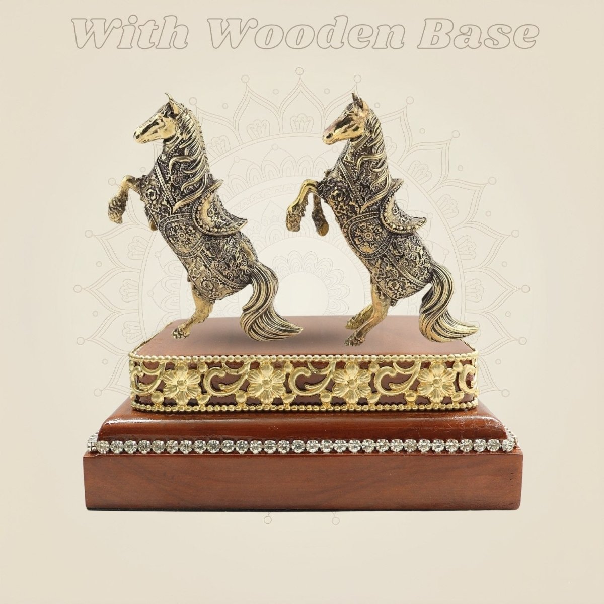 Horse Pair Showpiece Displayed on Wooden Base