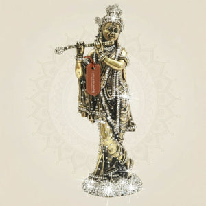 Standing Krishna Brass Murti with Jewellery Stone Work