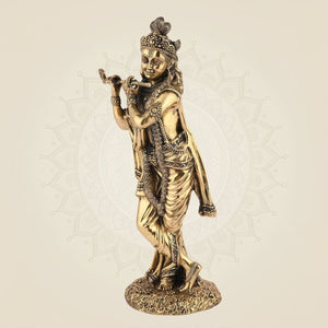 Standing Krishna with Flute Idol 10" Superfine Handcrafted Art Pure Brass Murti - Luxeartisanship