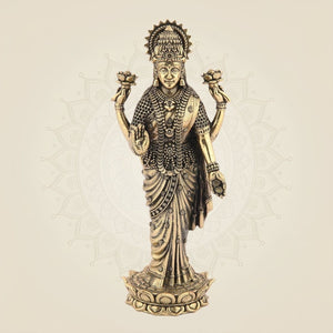 Standing Laxmi Ji Idol– 6.75" Handcrafted Pure Brass Murti - Luxeartisanship