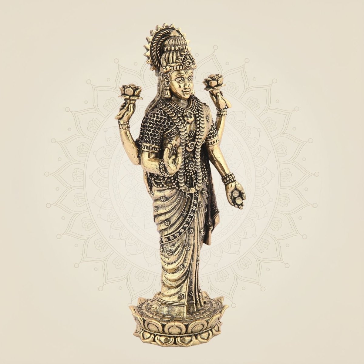 Standing Laxmi Ji Idol– 6.75" Handcrafted Pure Brass Murti - Luxeartisanship