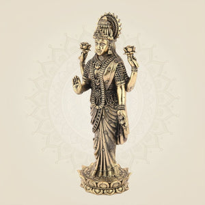 Standing Laxmi Ji Idol– 6.75" Handcrafted Pure Brass Murti - Luxeartisanship