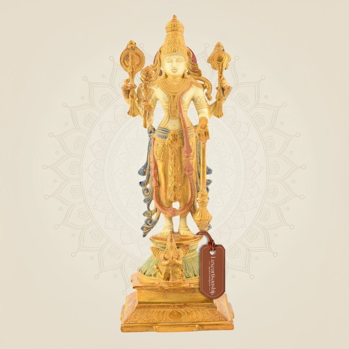 Standing Vishnu Idol – 14.5" Brass Statue - Luxeartisanship