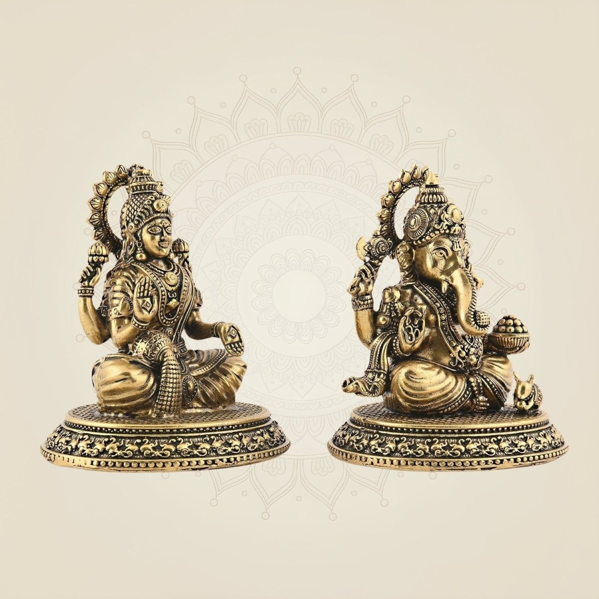 Superfine Ganesha Lakshmi Brass Idol Set 3.25" | Wealth & Wisdom Decor Piece - Luxeartisanship