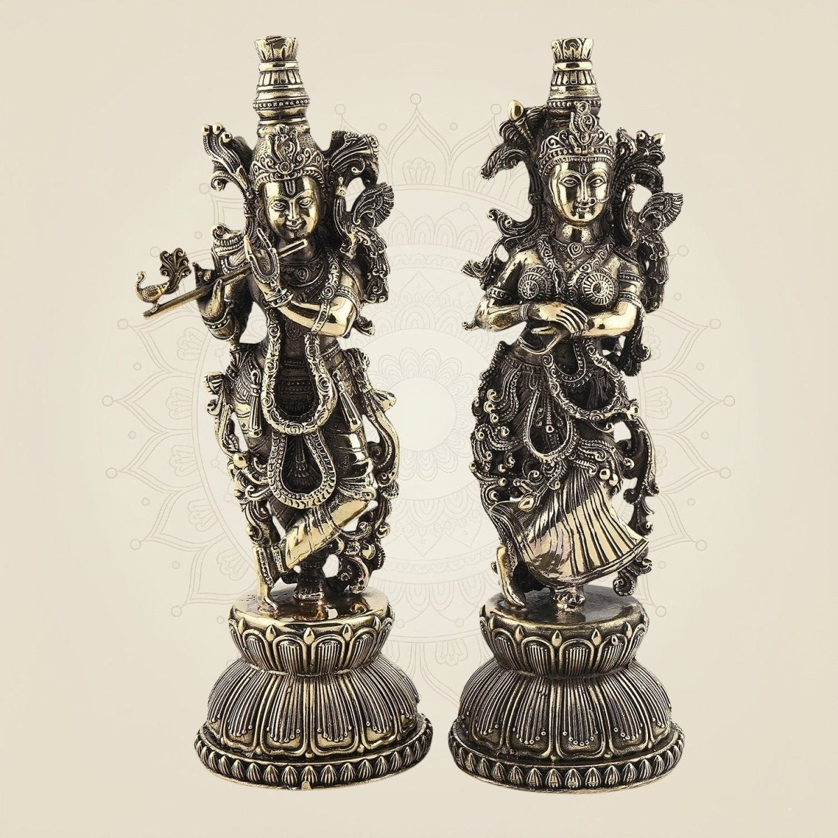 Superfine Radha Krishna Brass Idol Pair – Premium Handcrafted Statue 8.75" - Luxeartisanship