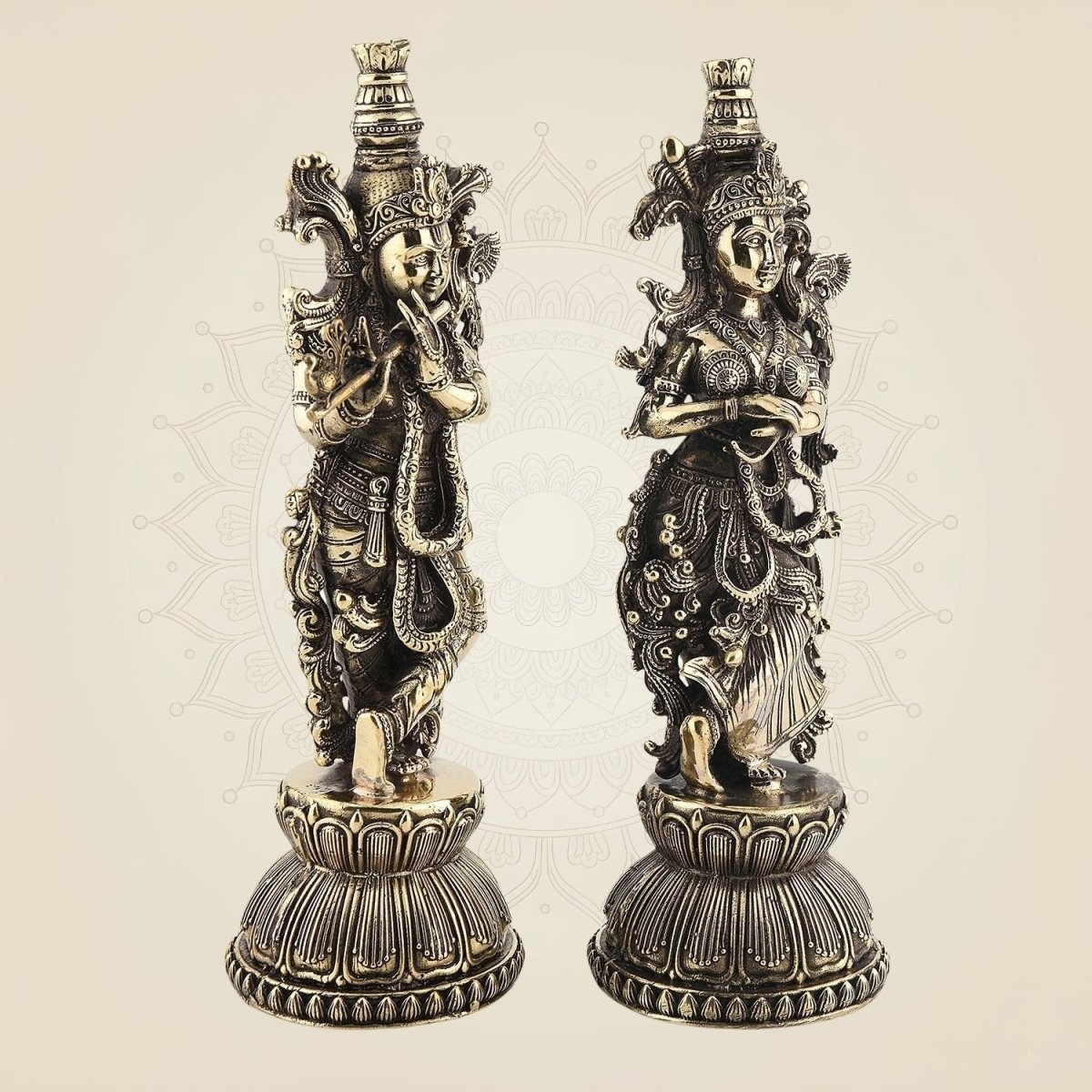 Superfine Radha Krishna Brass Idol Pair – Premium Handcrafted Statue 8.75" - Luxeartisanship