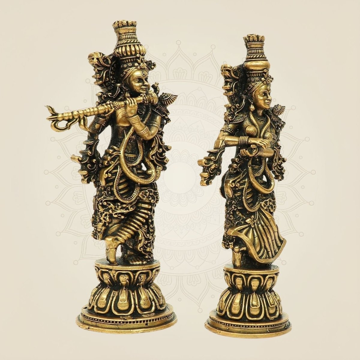 Superfine Radha Krishna Bronze Idol – South Indian Divine Couple Murti 4.75" - Luxeartisanship