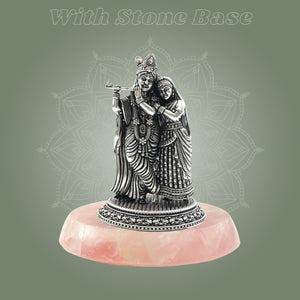 Superfine Radha Krishna Silver - Plated Brass Statue 4.25"β Detailed Finish - Luxeartisanship