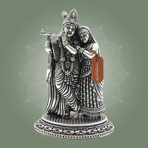 4.25-Inch Silver Plated Brass Radha Krishna Statue with Detailed Finish