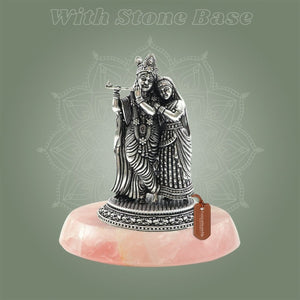 Superfine Radha Krishna Silver - Plated Brass Statue 4.25"– Detailed Finish - Luxeartisanship