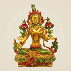 Tibetan Green Tara Brass Idol β Multicolor Compassion Statue - Luxeartisanship