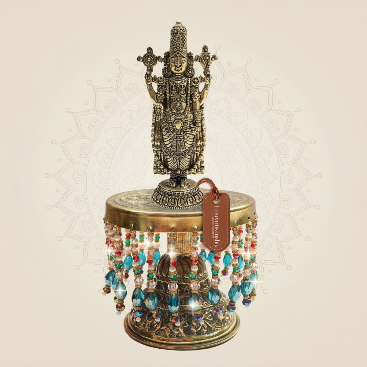Tirupati Balaji Brass Idol on Chowki Representing Divine Presence 10" - Luxeartisanship