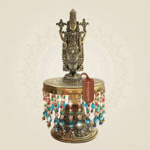 Tirupati Balaji Brass Idol on Chowki Representing Divine Presence 10" - Luxeartisanship