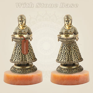 Pure brass diya with gemstone base