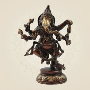 Traditional Brass Ganesh Murti in Dancing Pose 8.5"