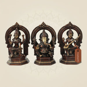 Traditional Brass Lakshmi Ganesh Saraswati Idol Set 9.5"