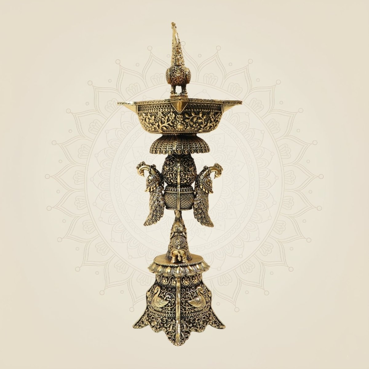 Traditional Brass Peacock Oil Lamp for Puja, Temple & Festive Decor- 12 Inches - Luxeartisanship