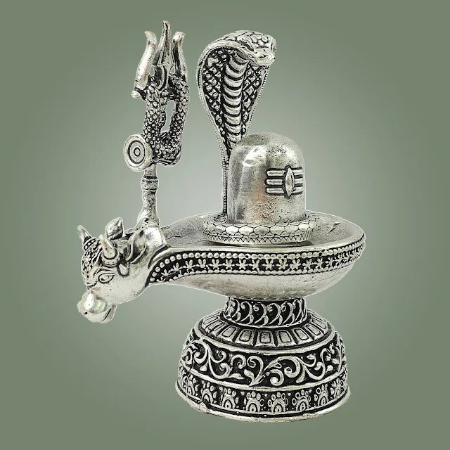 Silver Finish Brass Shivling Idol - Luxeartisanship