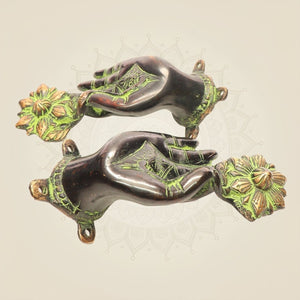 Vintage Brass Buddha Door Handle 7" • Floral Design • Antique Finish • Pair of 2 - Luxeartisanship