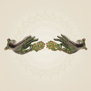 Vintage Brass Buddha Door Handle 7" • Floral Design • Antique Finish • Pair of 2 - Luxeartisanship