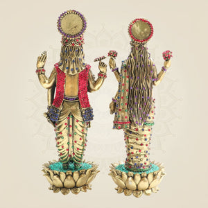 Vishnu - Lakshmi Brass Idol β Stunning Jewellery Stone Work - Luxeartisanship