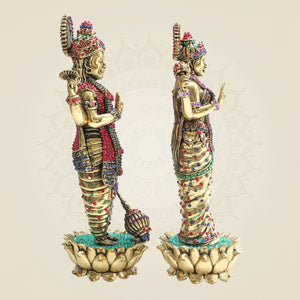 Vishnu - Lakshmi Brass Idol β Stunning Jewellery Stone Work - Luxeartisanship