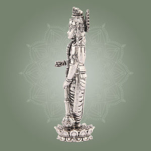 Vishnu Silver Finish Pure Brass Idol - Superfine Lightweight 5.75" Vastu Approved for Home - Luxeartisanship