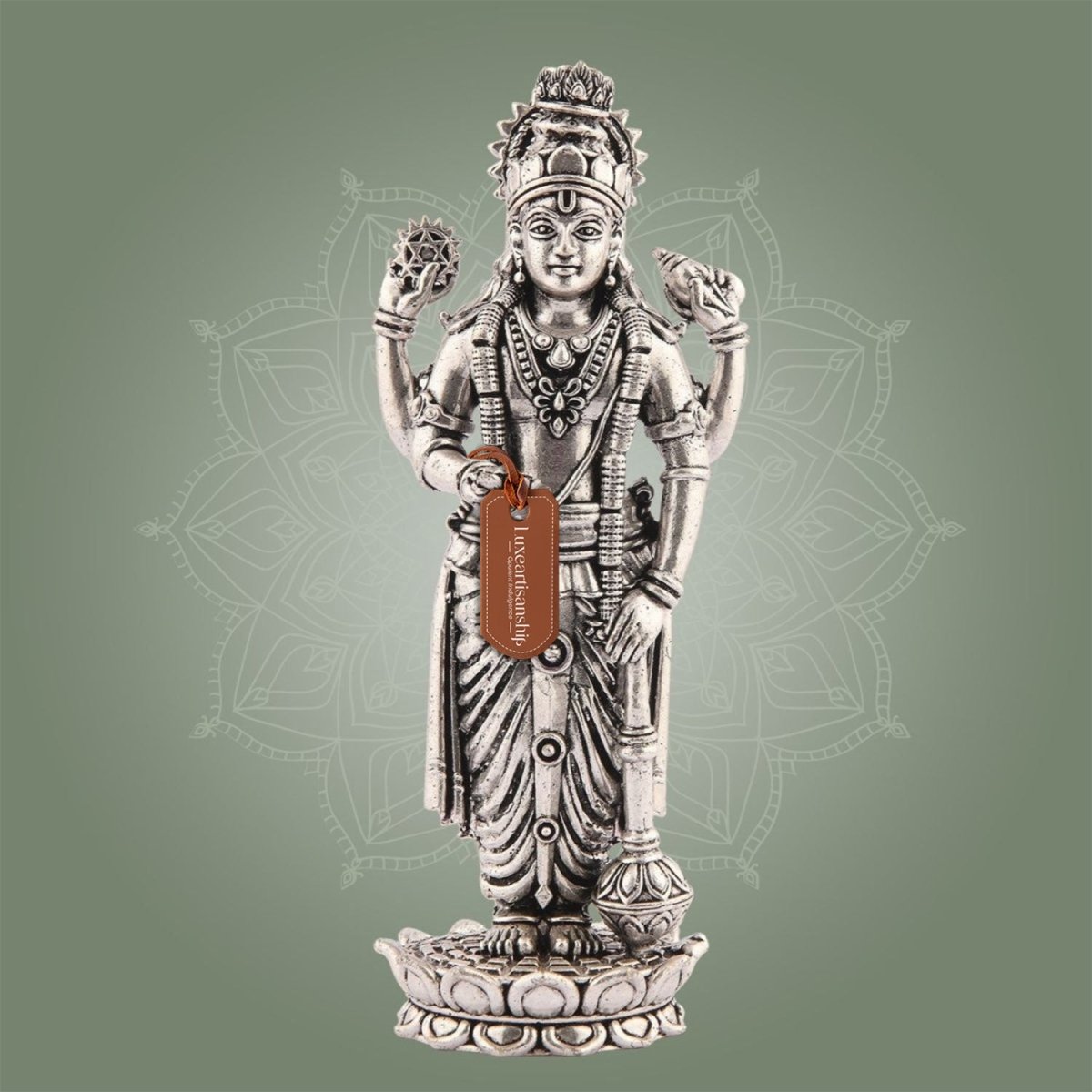 Vishnu Silver Finish Pure Brass Idol - Superfine Lightweight 5.75" Vastu Approved for Home - Luxeartisanship