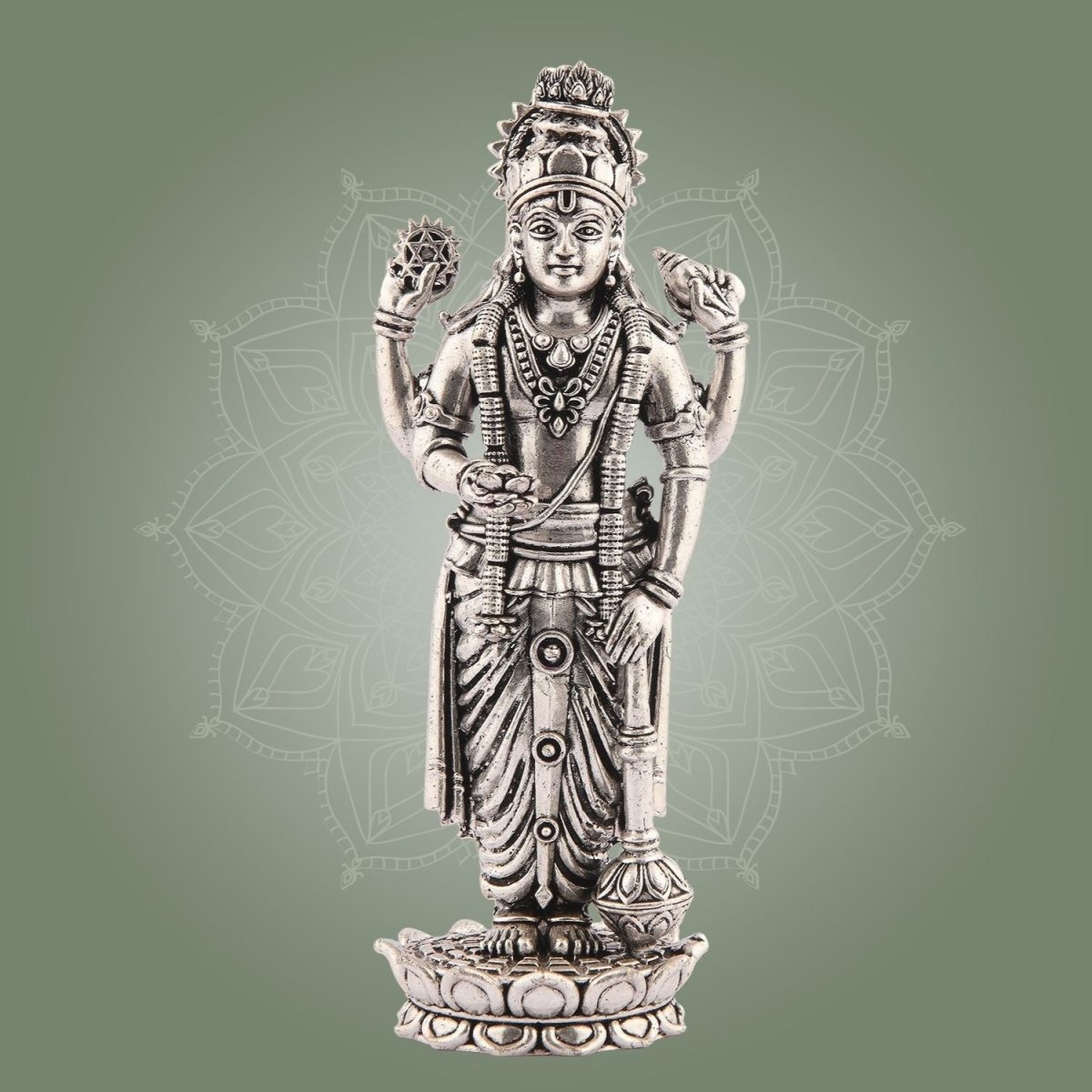 Vishnu Silver Finish Pure Brass Idol - Superfine Lightweight 5.75" Vastu Approved for Home - Luxeartisanship