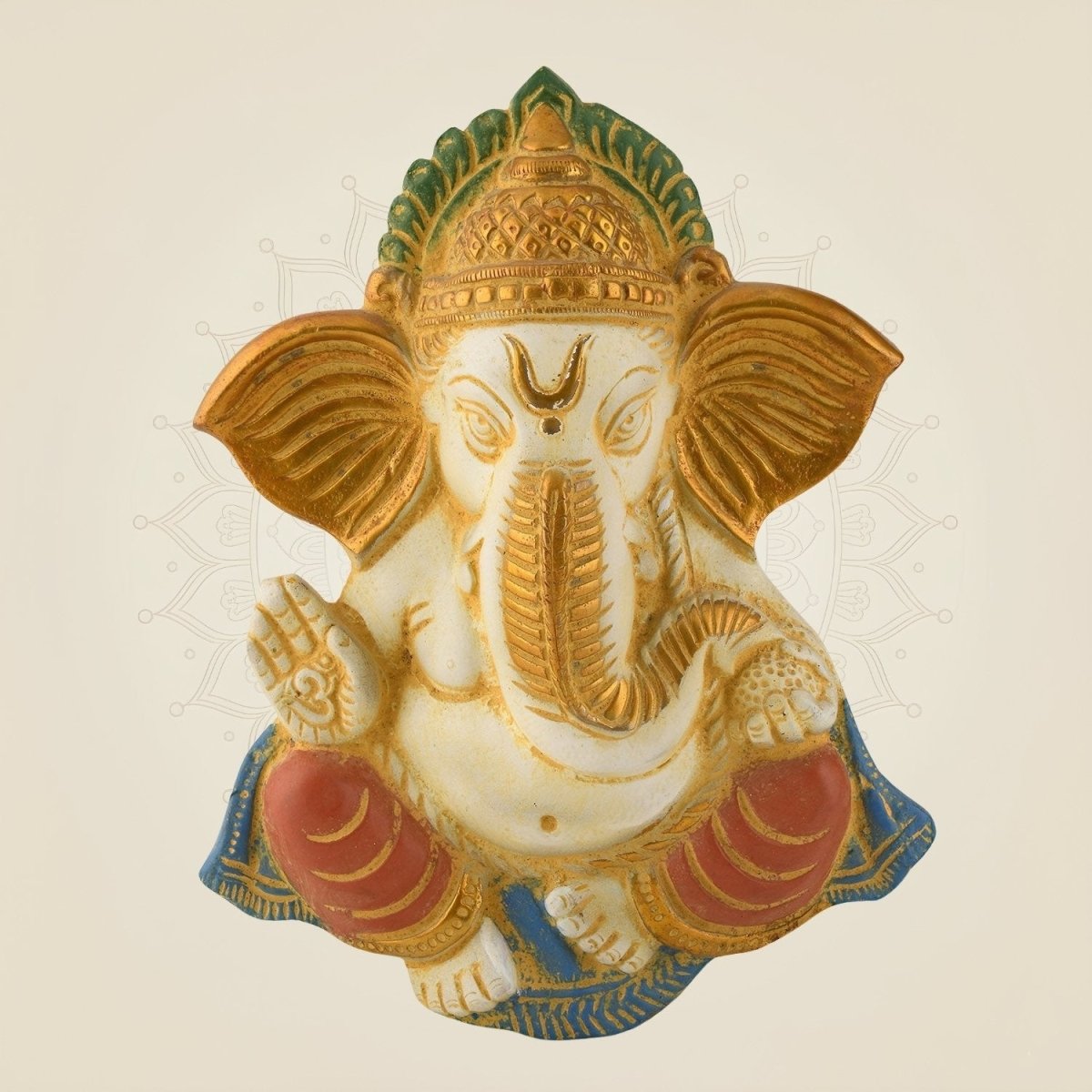 Wall Hanging Ganesha Idol 10″ – Pure Brass Statue with Mud Finish Handcrafted - Luxeartisanship