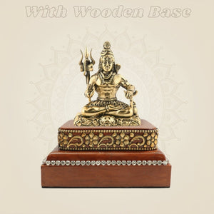 Wooden Platform Seated Brass Shiva Murti