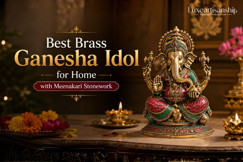 Brass Ganesha Idol with Meenakari Stonework