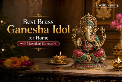 Best Brass Ganesha Idol for Home with Meenakari Stonework
