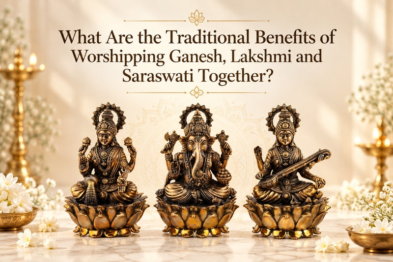 Ganesh Lakshmi Saraswati idols for wisdom, wealth and prosperity.