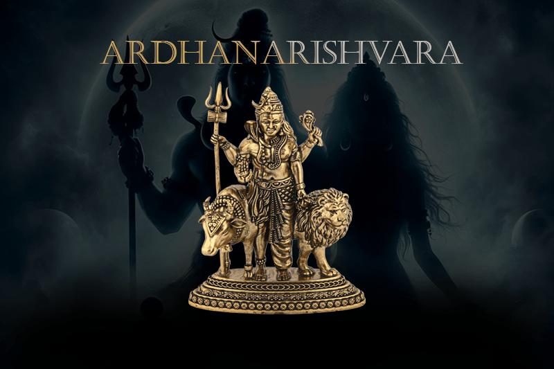 Ardhanarishvara Brass Idol with Nandi & Lion