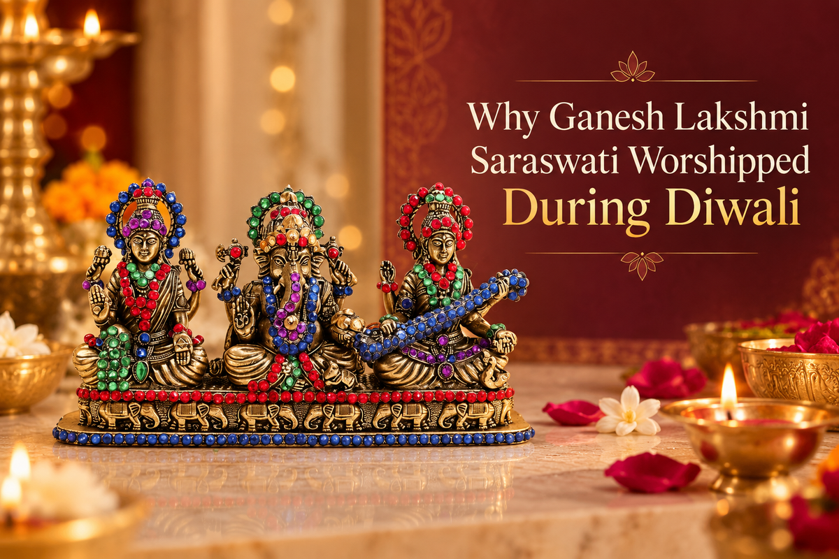 Ganesh Lakshmi Saraswati idols worshipped during Diwali