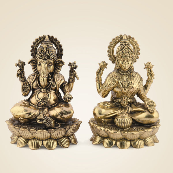 Pure Brass Laxmi Ganesha Seated on Lotus Artisan - Superfine Lightweight 4.5"