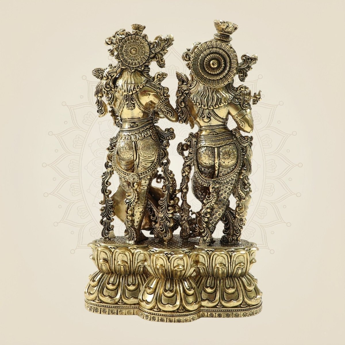 10" Brass Radha Krishna Duo Statue – Intricate Flute & Grace Pose Idol - Luxeartisanship