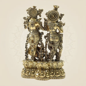 10" Brass Radha Krishna Duo Statue – Intricate Flute & Grace Pose Idol - Luxeartisanship