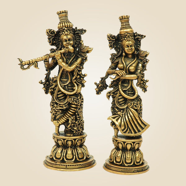 Superfine Radha Krishna Bronze Idol – South Indian Divine Couple Murti 4.75"