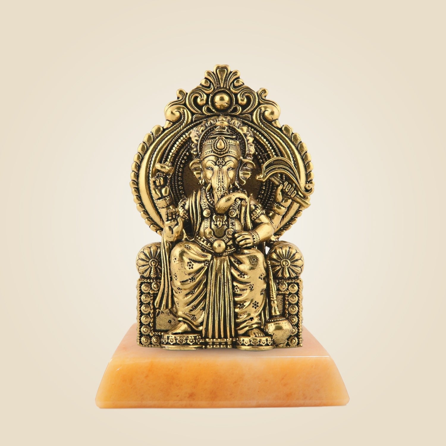 Brass Ganesha Idol with Stone Base