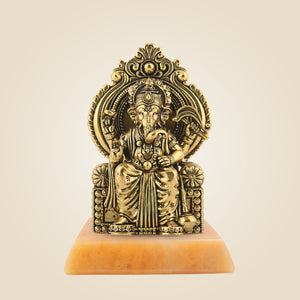 Brass Ganesha Idol with Stone Base