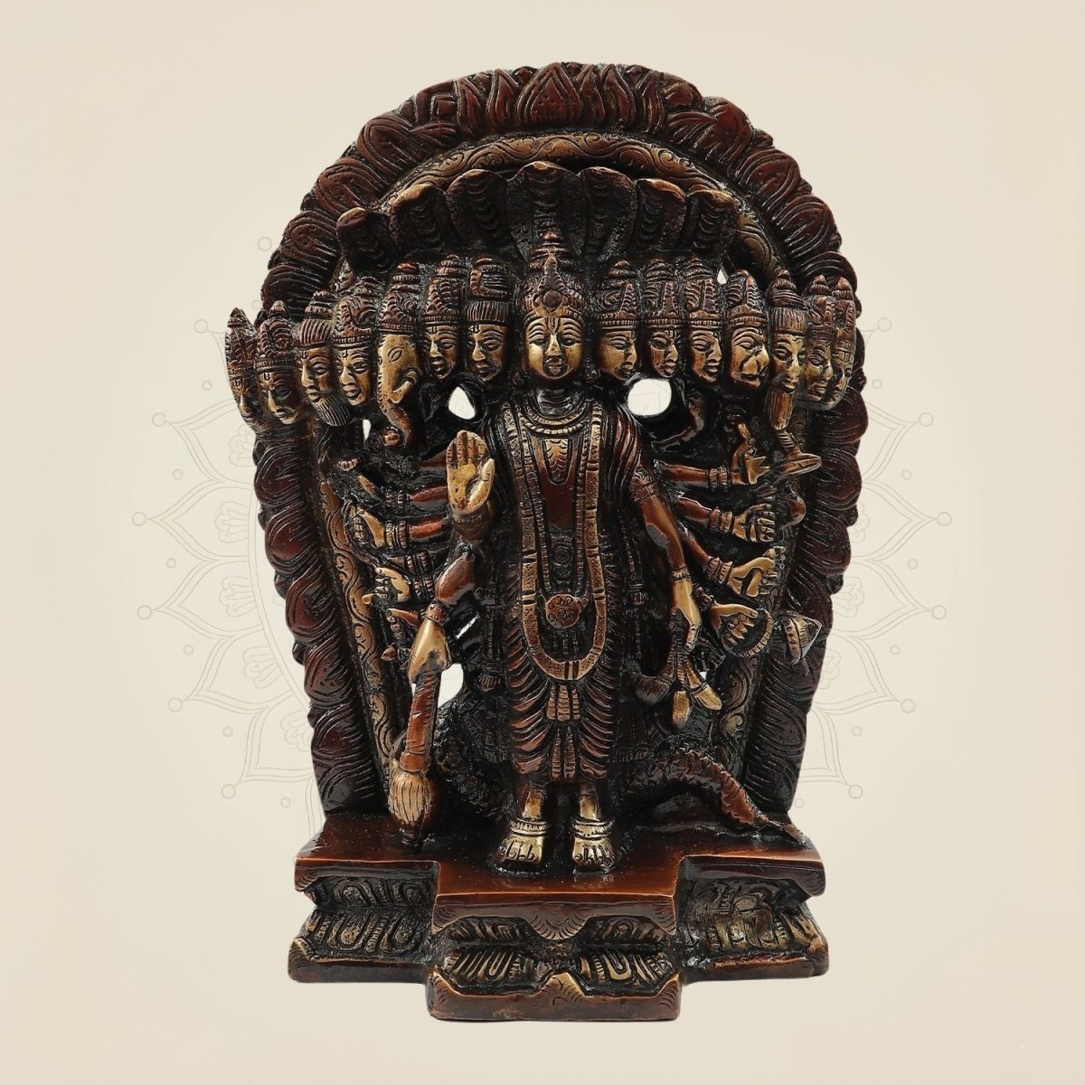 10.5" Hand Painted Brass Vishnu Dashavatar Idol | Narayan Hindu God Statue for Temple Decor - Luxeartisanship