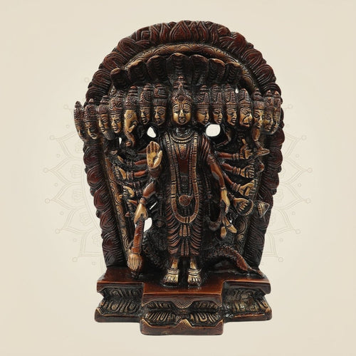 10.5" Hand Painted Brass Vishnu Dashavatar Idol | Narayan Hindu God Statue for Temple Decor