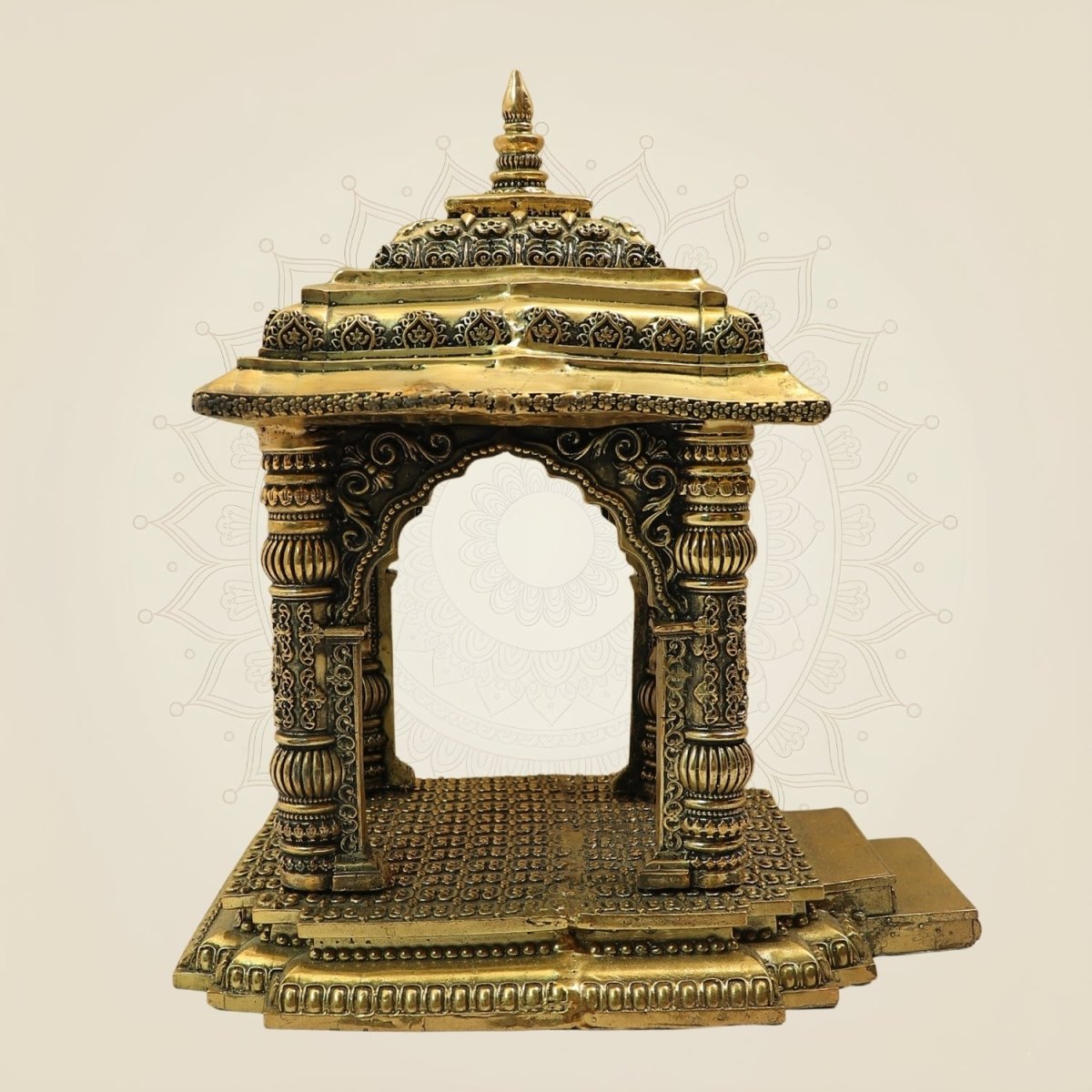 10.5 Inch Pure Brass Pooja Mandir for God Idols – Handcrafted Home Temple Decor - Luxeartisanship