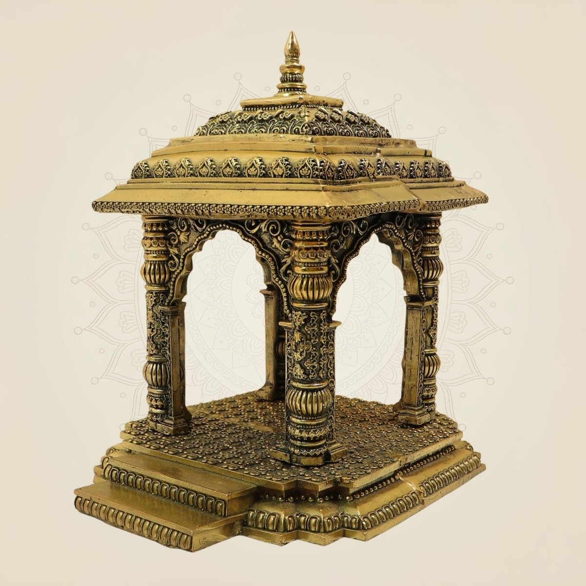 10.5 Inch Pure Brass Pooja Mandir for God Idols – Handcrafted Home Temple Decor - Luxeartisanship