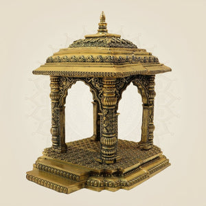 10.5 Inch Pure Brass Pooja Mandir for God Idols – Handcrafted Home Temple Decor - Luxeartisanship