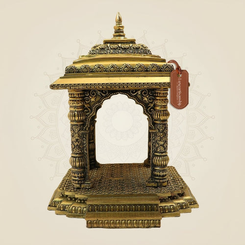 10.5 Inch Pure Brass Pooja Mandir for God Idols – Handcrafted Home Temple Decor