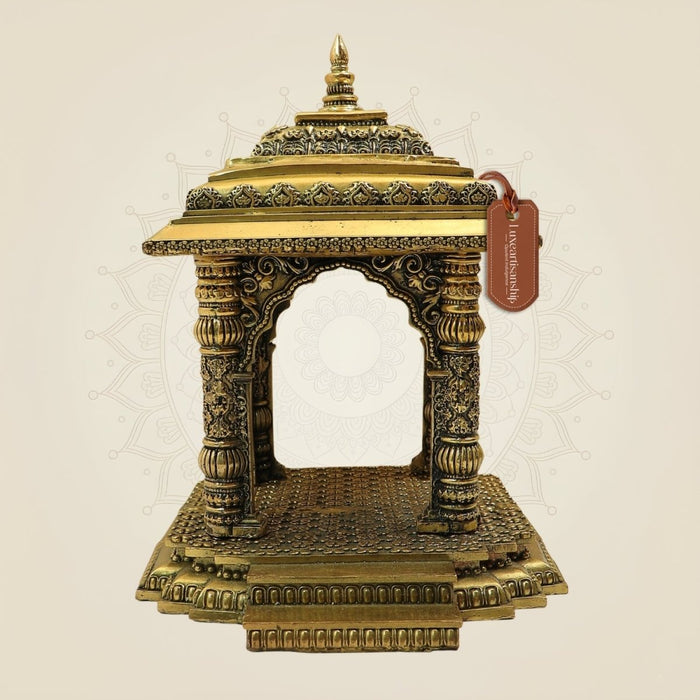 10.5 Inch Pure Brass Pooja Mandir for God Idols – Handcrafted Home Temple Décor